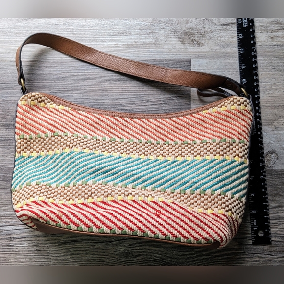 Red, Blue, Cream, and Brown Stripe and Checkered Pattern John Romaine Bag - Picture 6 of 7